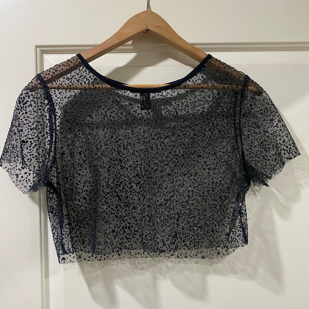 Sheer Sparkly Cropped Short Sleeve